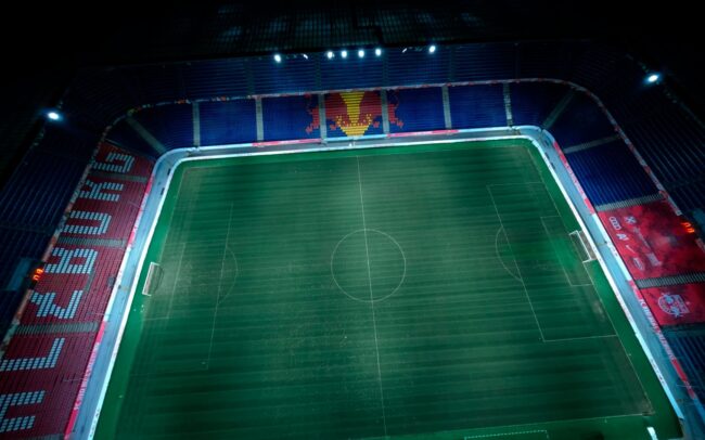 The empty Red Bull Arena Salzburg shot from a drone