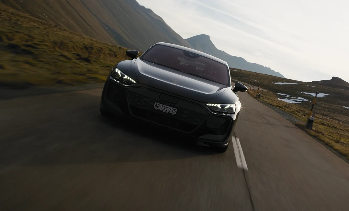 The new AUDI RS e-tron GT on a Swiss alpine road.