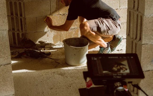 Behind-the-scenes view of a Holy Moly Films camera operator on an Austrian Kiwi film set.
